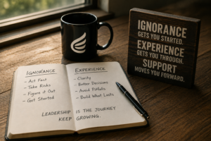 CEO reflecting on leadership growth, experience, and business leadership challenges