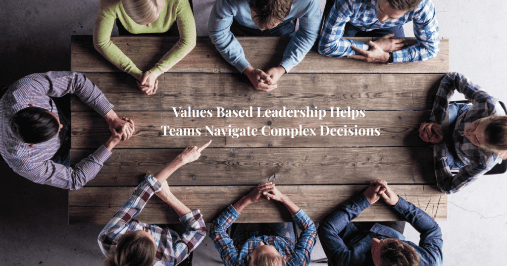 Leadership team using company values to navigate complex decisions and uncertainty without relying solely on policies.